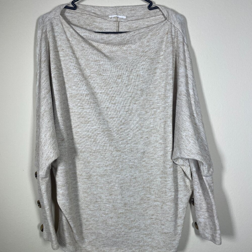 First Love Women's Cream Bat Wing Button LS Sweater Top M/L Business casual